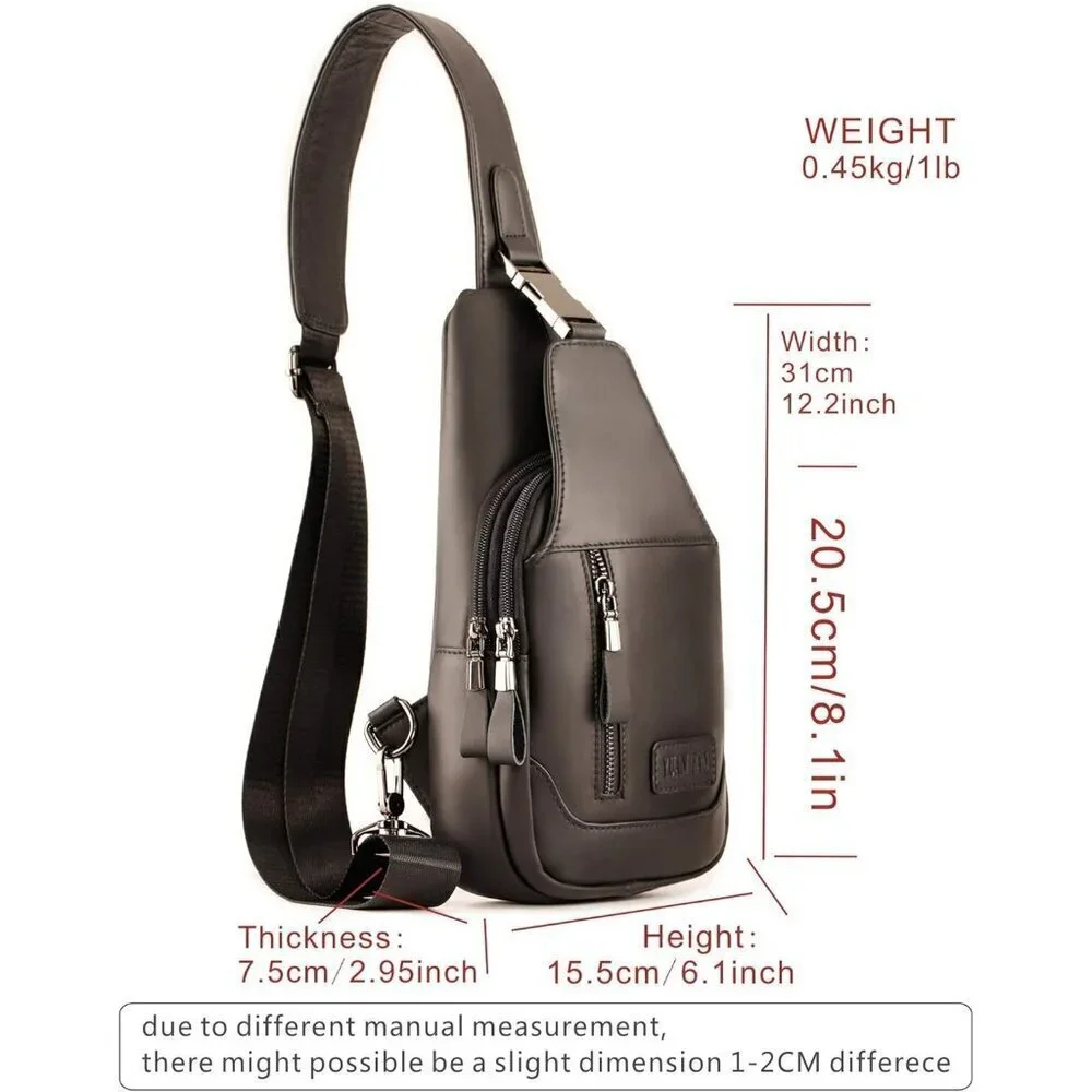 💫 Men Black Crossbody Bag Leather Sling Travel Chest Outdoor Sports Backpack